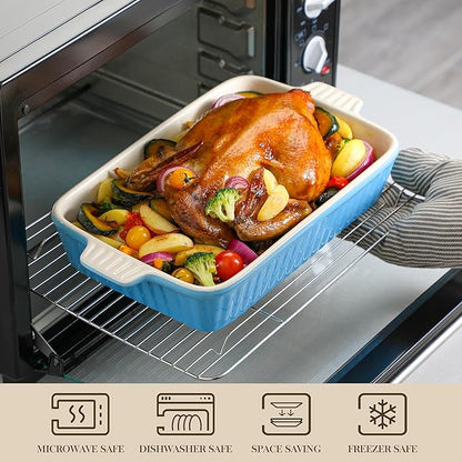 MALACASA Casserole Dishes for Oven, Porcelain Baking Dishes, Ceramic Bakeware Sets of 4, Rectangular Lasagna Pans Deep with Handles for Baking Kitchen, Blue (9.4"/11.1"/12.2"/14.7"), Series BAKE.BAKE - Image 5