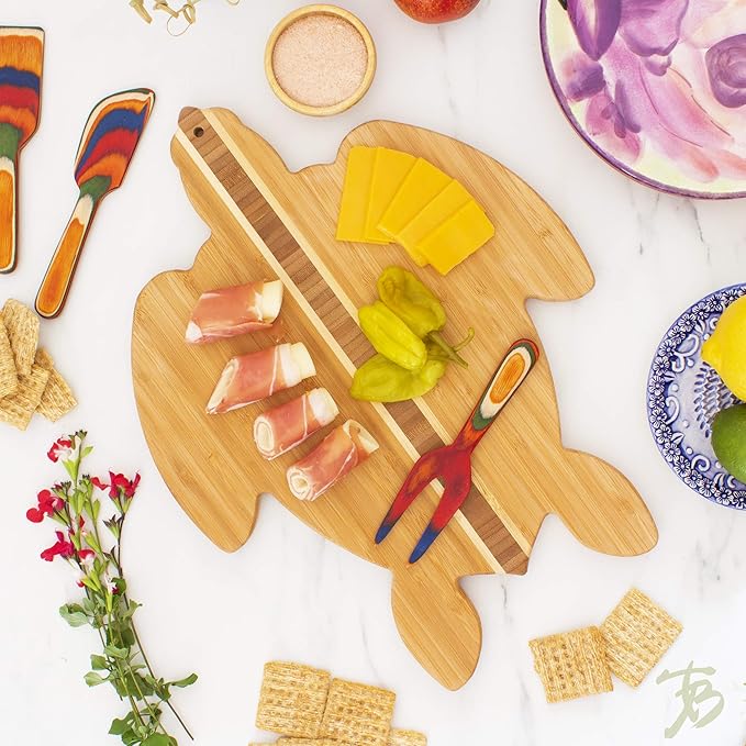 Totally Bamboo Sea Turtle Shaped Cutting Board and Charcuterie Serving Tray, Great for Wall Display