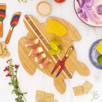 Totally Bamboo Sea Turtle Shaped Cutting Board and Charcuterie Serving Tray, Great for Wall Display