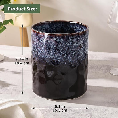 Ceramic Utensil Holder, Large 7.3" Ceramic Kitchen Utensil Crock,Handmade Fambe Reactive Cooking Utensil Organizer Modern Anti-Slipped Kitchen Decor for Spatula & Ladles, Reactive Glaze Spot