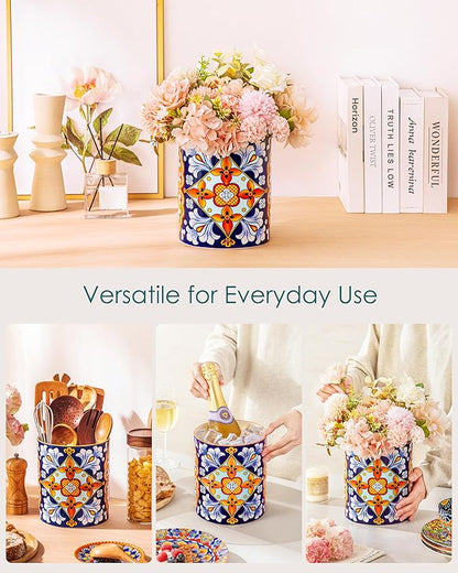 vancasso SIMI Utensil Holder, 7.3"+5.5" Porcelain Kitchen Utensil Holder for Countertop, Bohemian Kitchen Utensil Organizer for Spatulas, Spoons, Decorative Counter Utensil Crock, Amber Elegance
