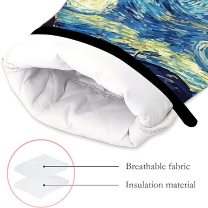The Starry Night Oven Mitts and Pot Holders Kitchen Cooking Gloves 2 Pcs Set Heat Resistant Pad for Baking BBQ Home Decor