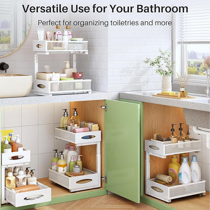 Under Sink Organizer, 2 Tier Pull out Cabinet Organizer Baskets with Mesh Sliding Drawers, Slide out Storage Shelf for Home, Kitchen, Bathroom, Pantry, Office Cabinet(1 Pack, White) - Image 8