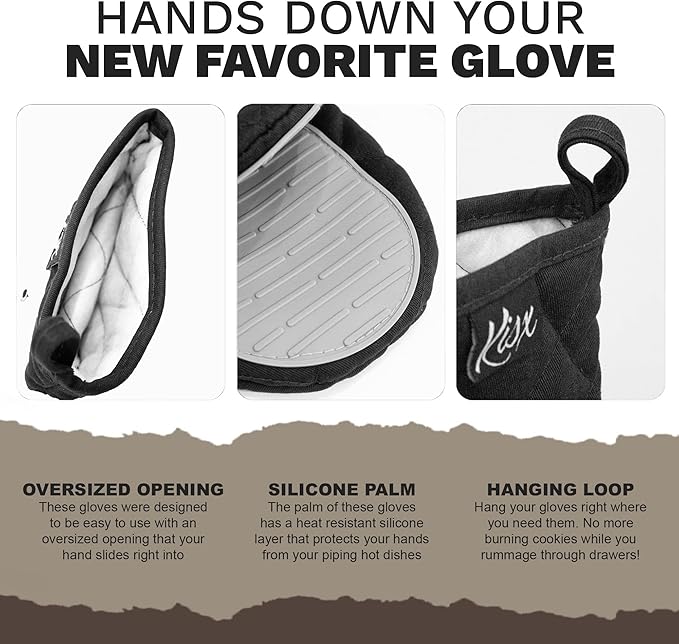Oven Mitts Heat Resistant – (Black Color) Mini Oven Mitts, Silicone Gloves Heat Resistant, Kitchen Gloves for Cooking, Silicone Oven Mitts & Pot Holders Sets, Kitchen Pot Holders & Oven Mitts Sets