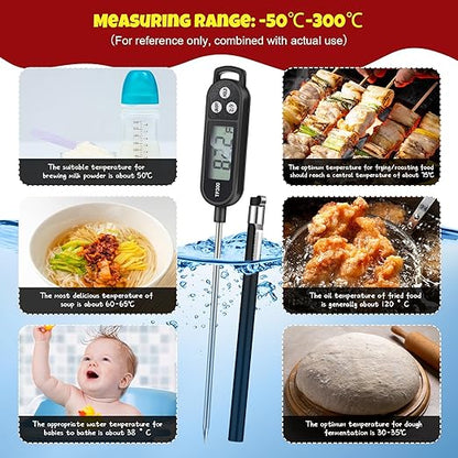 Copkim 6 Pcs Meat Food Thermometer Food with Probe Water Liquid Instant Read Digital Thermometer Kitchen Cooking Supplies for Cooking BBQ Milk Yogurt (Red,Black) - Image 4