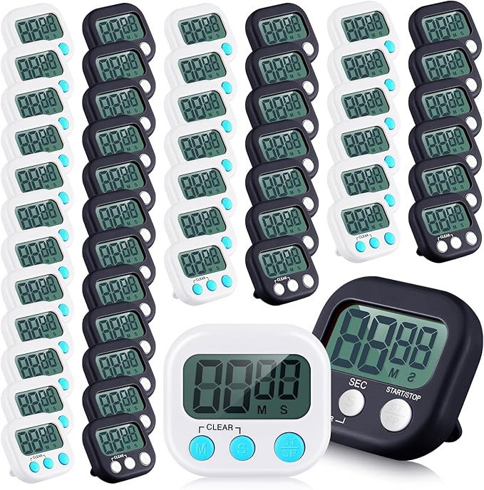 Xuhal 50 Pieces Digital Kitchen Timer Bulk, Small Magnetic Timers for Classroom, Digits Stopwatch Clock Timer for Cooking Baking Sports Games Office, Not Including Battery (Black,White) by Xuhal