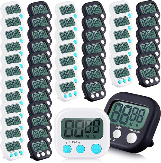 Xuhal 50 Pieces Digital Kitchen Timer Bulk, Small Magnetic Timers for Classroom, Digits Stopwatch Clock Timer for Cooking Baking Sports Games Office, Not Including Battery (Black,White) by Xuhal
