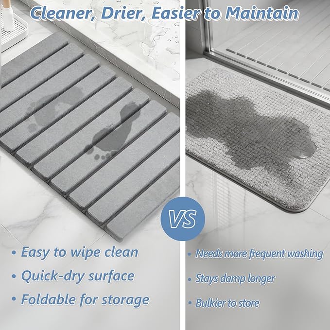 AWW Foldable Stone Bath Mat, Super Absorbent Diatomaceous Earth Mats, Non-Slip 23.6 x 15.5 Inch Quick Drying Mat, Compact and Easy to Store Bath Mats for Bathroom, Easy to Clean, Grey - Image 4
