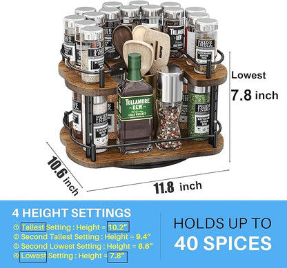 Lazy Susan Organizer Spice Rack - Spice Organization for Cabinet Height Adjustable Rotating Lazy Turntable, Pantry Kitchen Wood Revolving Seasoning Organizer (Vintage, 12 Inch) - Image 6