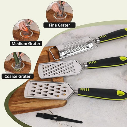 Handheld Cheese Grater Set for Kitchen Stainless Steel Mini Cheese Grater with Handle Lemon Zester with Cleaning Brush for Cheese Vegetable Fruit Chocolate (Black Handle) by beardo decor - Image 4