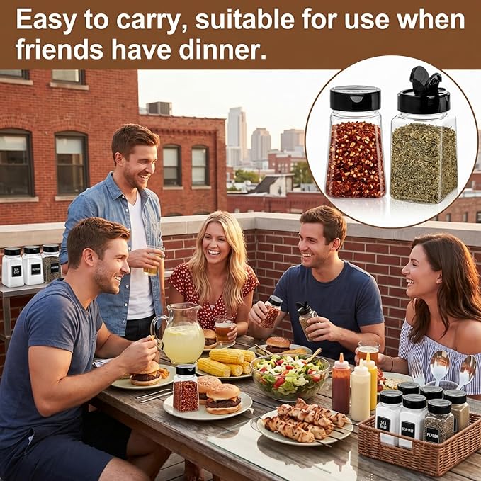Tebery 24 Pack 9 Oz Plastic Spice Jars with Black Cap, Reusable Seasoning Containers Bottles for Kitchen Organization, Clear Plastic Spice Container with Shaker Lids for Spices Powders Herbs - Image 7