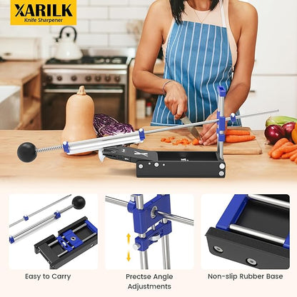 Foldable Portable Knife Sharpening System, Adjustable Knife Sharpener Kit with 3 PCS Aluminum Plates Diamonds (320#, 800#, 2000#), Blade Flips Without Removal, for Hunting, Kitchen Knives - Image 3