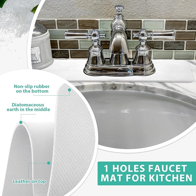 Tioncy 2 Pcs Faucet Mat Sink Splash Guard Oval-hole Oval Splash Pad for Kitchen Sink Oval Base Diatomite Faucet Mat for Bathroom Absorbent Mat Splatter Screens (White)
