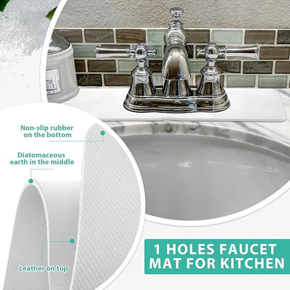 Tioncy 2 Pcs Faucet Mat Sink Splash Guard Oval-hole Oval Splash Pad for Kitchen Sink Oval Base Diatomite Faucet Mat for Bathroom Absorbent Mat Splatter Screens (White)