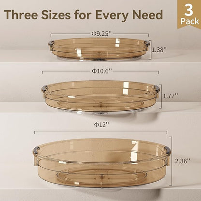 LAMU 3 Pack Lazy Susan Organizer Turntable for Cabinet, Condiment Organizer for Kitchen Pantry Organizers and Storage, Table Top, Fridge, Countertop, Spice Organization, 12'' 10.6'' 9.25'', Amber - Image 6
