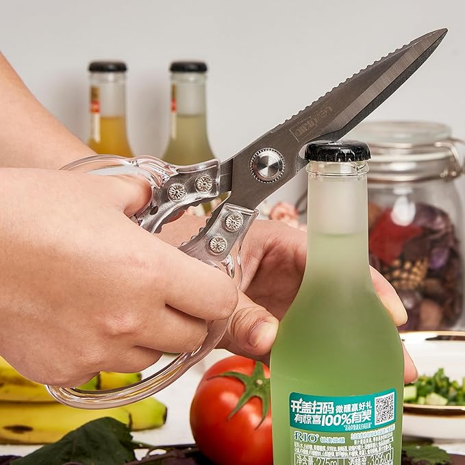 Kitchen Scissors, Transparent and Stylish Handle, Suitable For Cutting Various Foods and Their Packaging, Suitable For Large Hands
