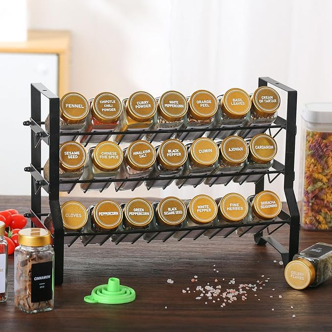 Glass Spice Jars with Label, 36 Pcs Spice Jars with Shaker Lids-4 oz Gold Spice Seasoning Jars Bottles Containers Set for Spice Rack (36) - Image 3
