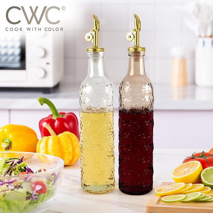 COOK WITH COLOR Glass Olive Oil Bottle Dispenser - 2 Pack- 17oz Oil and Vinegar Cruet - Olive Oil Carafe Decanter for Kitchen, Floral, Brown - Image 4