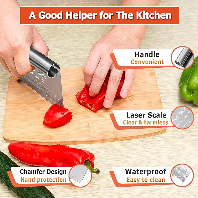 Pro Dough Pastry Scraper/Cutter/Chopper Stainless Steel Mirror Polished with Measuring Scale Multipurpose- Cake, Pizza Cutter - Pastry Bread Separator Scale Knife - Image 6