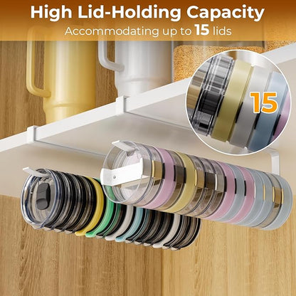 Quehun 2 PCS Tumbler Lid Organizers, Ample Lid Capacity Up to 30 Lids, No Adhesive No Drill Yeti Lid Organizer Holder Inside Cabinet, Space-Saving Stanley Tumbler Cup Lid Holder Organizer for Kitchen - Image 4