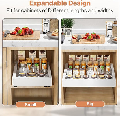 2 Pack Pull out Cabinet Organizer, Width (10"-16") Depth (17"-25"), with 3 Rails Adjustable Slide, Expandable Pullout Drawers for Cabinets, No Drill Adhesive Kitchen Drawers for Pantry Shelves - Image 8