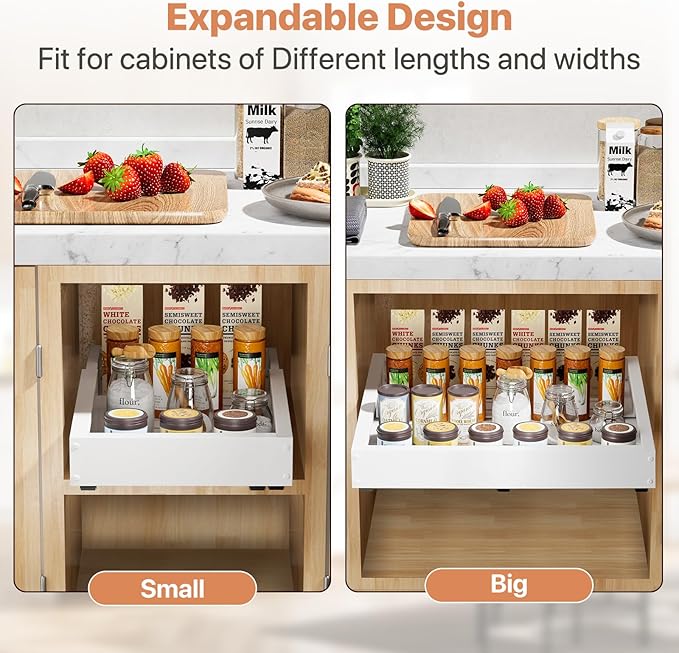 1 Pack Pull out Cabinet Organizer, Width (12"-19") Depth (17"-23"), with 3 Rails Adjustable Slide, Expandable Pullout Drawers for Cabinets, No Drill Adhesive Kitchen Drawers for Pantry Shelves - Image 8