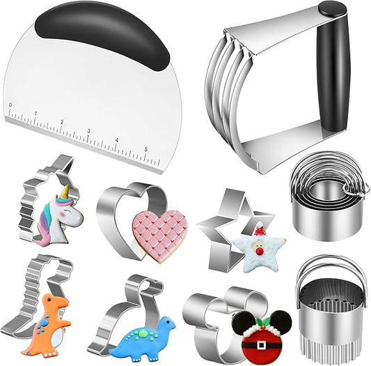Stainless Steel Cookie Cutters, Pastry Cutter, Dough Cutter & Biscuit Cutter Set For Baking (10 Pcs/Set), Mickey Unicorn Dinosaur Heart Star Cookie Cutters for Kids Birthday Party by MINOANT