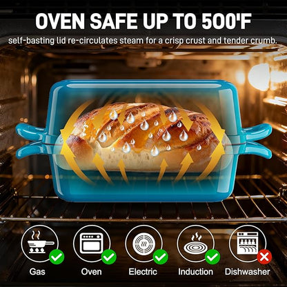 Enameled Cast Iron Sourdough Bread Dutch Oven, 8.5x4.5 Inch Loaf Cast Iron Bread Pan for Homemade Bread Baking, Sourdough Baking Pans, Meatloaf Pan with Lid, 2 Piece set, Emerald