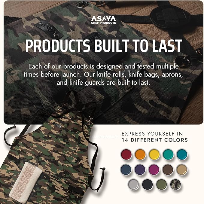 Asaya Chef and BBQ Apron with Bottle Opener and Hand Towel - 10oz Cotton Canvas, Stainless Steel Hardware - Cross Back Straps - Image 6