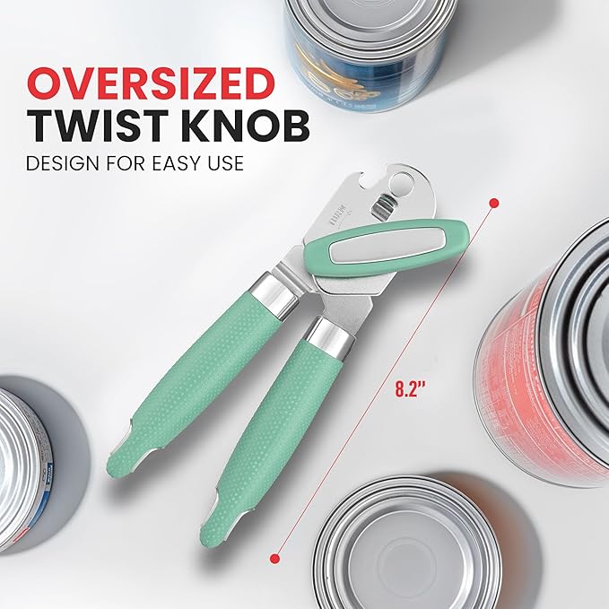 Zulay Kitchen Heavy Duty Stainless Steel Can Opener – Manual Can & Bottle Opener with Sharp Cutting Wheel & Soft Grip Handles – Ergonomic, Easy to Use Turn Knob - Mint - Image 4