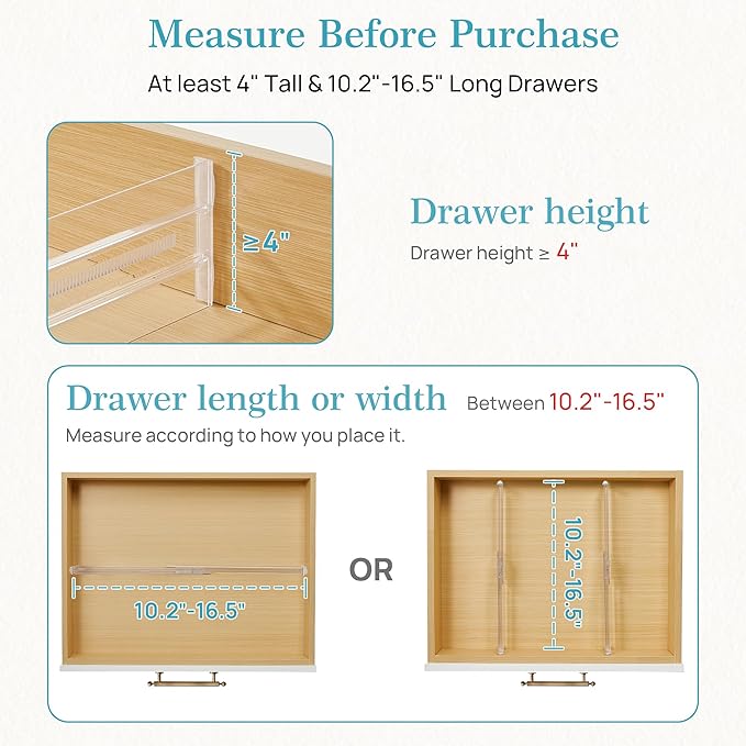 Vtopmart 12 Pack Drawer Dividers for Clothes, 4" High 10.2"-16.5" Adjustable Expandable Dresser Drawer Organizer, Clear Plastic Separators for Dresser, Baby Clothing, Underwear, Cosmetic, Toiletries - Image 3