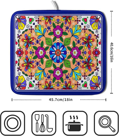 Mexican Talavera Dish Drying Mat Navy Blue Microfiber Dish Drain Pad for Kitchen Decor - Image 2