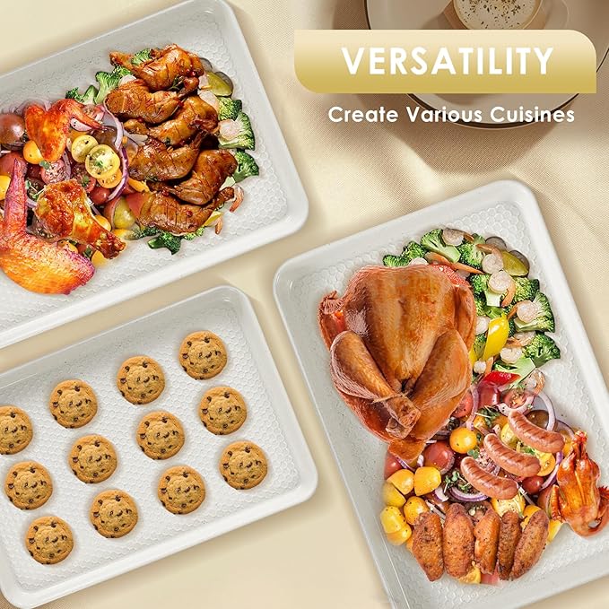 Baking Sheet Pan Set of 3, Nonstick Carbon Steel Cookie Sheets with Texture, Commercial Half/Quarter/Jelly Roll Pans Replacement Toaster Oven Tray, Heavy Duty & Easy Clean, White - Image 4