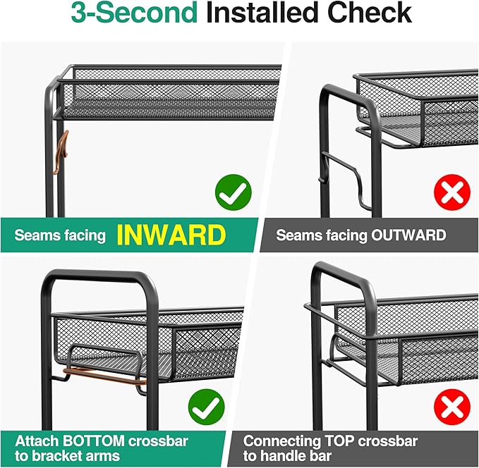 Spice Rack Organizer for Countertop 2 Pack, 2-Tier Counter Foldable Metal Standing Large Seasoning Storage Shelf for Kitchen Cabinet Bathroom Living Room Pantry Office, Black - Image 3