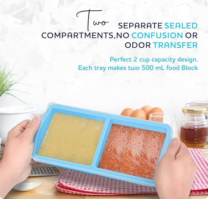 ZIP STANDING Silicone Freezer Trays with Lid,2-cup Soup Freezer Container large Ice Cube Molds with Reinforced Steel Ring Top for freezing Soup Sauce Broth Leftovers oven Dishwasher -Safe (yellow)