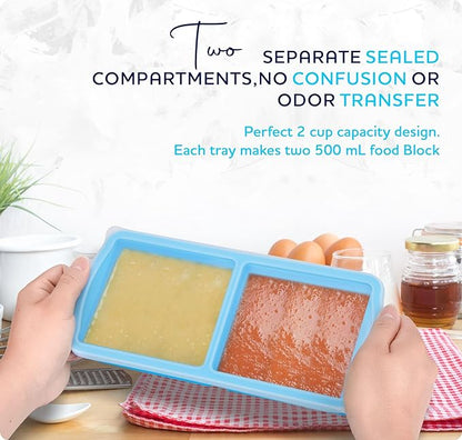 ZIP STANDING Silicone Freezer Trays with Lid,2-cup Soup Freezer Container large Ice Cube Molds with Reinforced Steel Ring Top for freezing Soup Sauce Broth Leftovers oven Dishwasher -Safe (black)