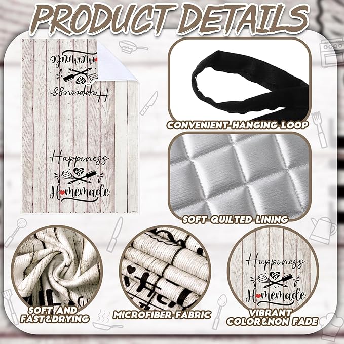 Sratte 6 Pcs Kitchen Decor Accessories Set Farmhouse Towels Pot Holders Oven Mitts Set 2 Dish Towels 2 Potholders 2 Cooking Mittens Oven Glove for Christmas Baking Cooking(White Wood Grain) - Image 6