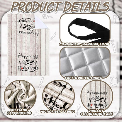 Sratte 6 Pcs Kitchen Decor Accessories Set Farmhouse Towels Pot Holders Oven Mitts Set 2 Dish Towels 2 Potholders 2 Cooking Mittens Oven Glove for Christmas Baking Cooking(White Wood Grain) - Image 6