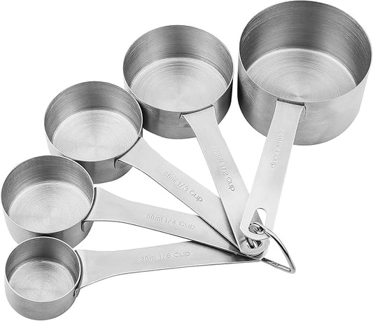 Measuring Cups Set 5, 18/8 (304) Stainless Steel Measuring Cups Set for Baking & Kitchen, Dry & Liquid Metric & US Measure Cup with 1/8 Cup & 1/3 Cups