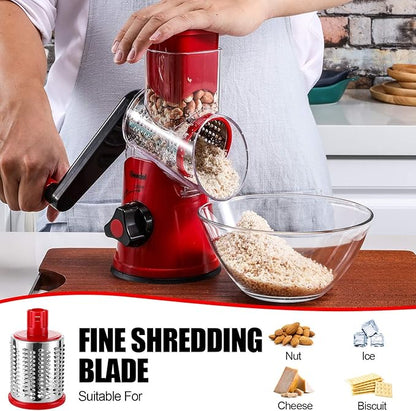 Geedel Rotary Cheese Grater, Kitchen Mandoline Vegetable Slicer with 2 Interchangeable Blades, Easy to Clean Rotary Grater Slicer for Fruit, Vegetables, Nuts - Image 3