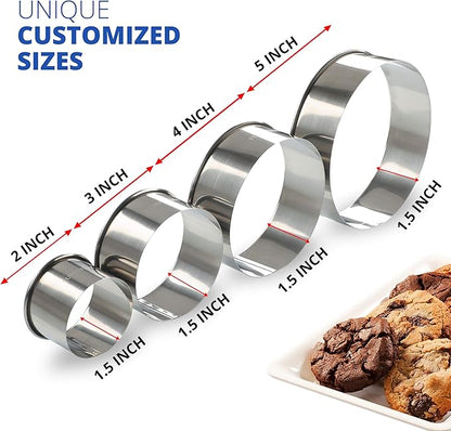 Cookie Cutter Set, 4 Pc. Kit, Measuring 2'', 3'', 4'' and 5'', Round Metal Baking Rings for Pastry, Biscuits, and Dough Cutting, Heavy Duty and Reusable, Multiple Sizes - Image 3