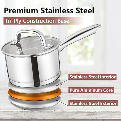 E-far Stainless Steel Saucepan with Lid, 2 Quart Sauce Pan Induction Pot for Cooking, Boiling, Compatible with All Stoves, Healthy & Non Toxic, Oven & Dishwasher Safe - Image 6