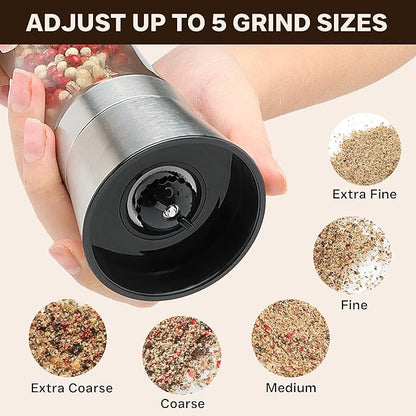 Manual Salt or Pepper Grinder for Professional Chef, Best Spice Mill with Stainless Steel Cap, Ceramic Blades and Adjustable Coarseness, Refillable Glass Body with 6OZ Capacity - Image 6