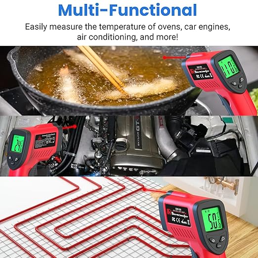 DEASOMIYE Infrared Thermometer Gun, -58℉～1022℉ Laser Thermometer Temperature Gun, Non Contact IR Temp Gun with Adjustable Emissivity for Cooking,BBQ,Fridge,Grill,Pizza Oven,HVAC,Engine(Not for Human)