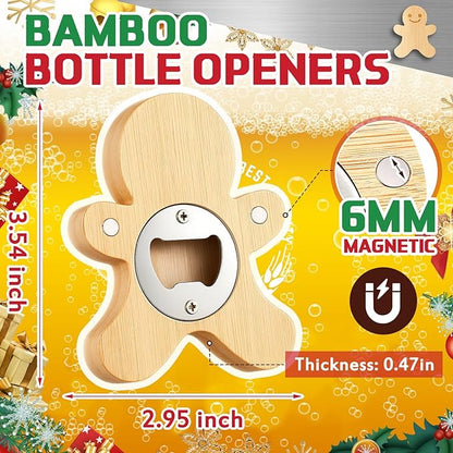 Vesici 12 Pcs Magnetic Bottle Opener 2.5in DIY Bamboo Gingerbread Man Shape Beer Openers Wooden Fridge Magnet Refrigerator Sticker Gift for Beer Lover Wedding Guest Kitchens Bars Parties - Image 3