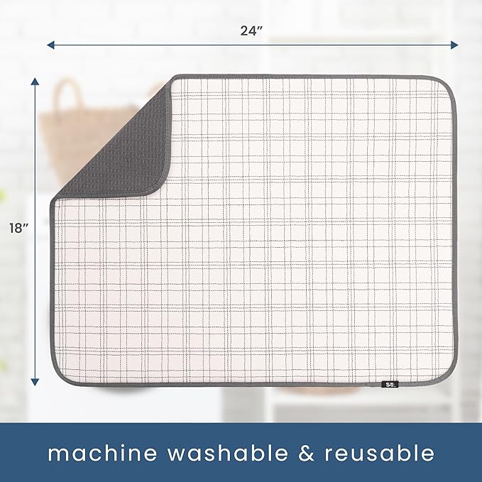 S&T INC. Dish Drying Mat XL, 18” x 24”, Absorbent Microfiber Kitchen Counter Mat, Dish Drying Pad for Dishes, Utensils, Pots and Pans, Extra Large, Stitched Plaid - Image 6