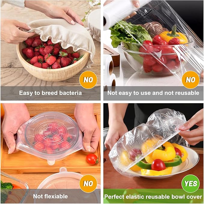 175Pcs 7 Colors Reusable Elastic Food Covers, Sublaga 7 Sizes Plastic Bowl Covers, Colorful Dish Plate Covers, Alternative to foil, Plastic Wrap, BPA Free - Image 5