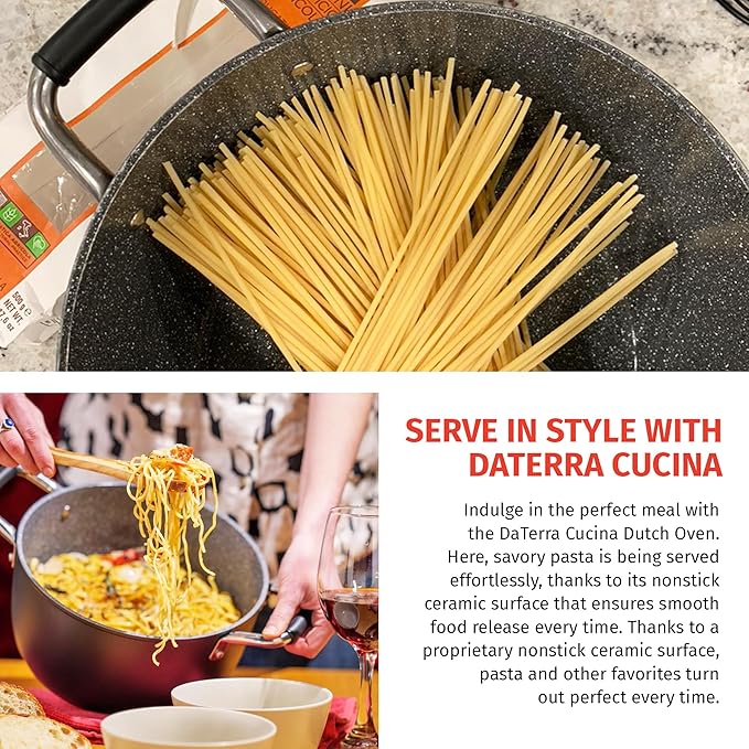 DaTerra Cucina – 8 Qt Nonstick Ceramic Dutch Oven with Lid – Large Oven Safe Stock Pot, Induction Compatible, Lightweight, Lead & PFOA Free, Volcanic Black, Durable Nonstick Cookware – Made in Italy - Image 3