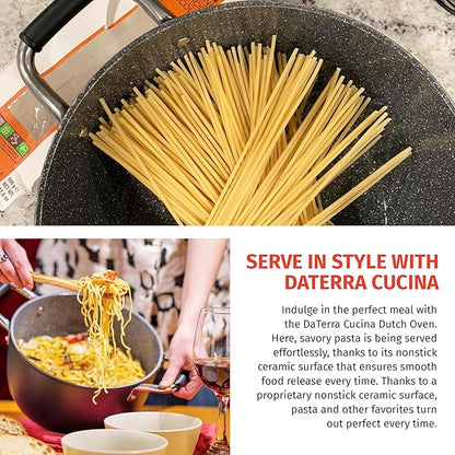 DaTerra Cucina – 8 Qt Nonstick Ceramic Dutch Oven with Lid – Large Oven Safe Stock Pot, Induction Compatible, Lightweight, Lead & PFOA Free, Volcanic Black, Durable Nonstick Cookware – Made in Italy - Image 3