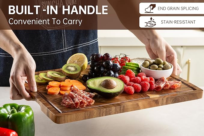 THETCHRY Walnut Cutting Boards for Kitchen, End Grain Wooden Chopping Board with Juice Groove, Charcuterie Butcher Block for Meal Prep & Serving with Gift Box, 16.5" x 11.6" x 0.8" - Image 3